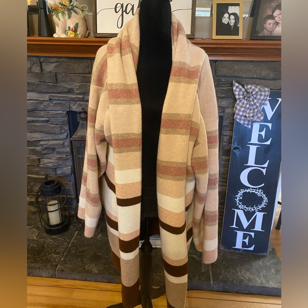 Anthropologie Striped Open-Front Mariel Longline Cardigan - Picture 2 of 7